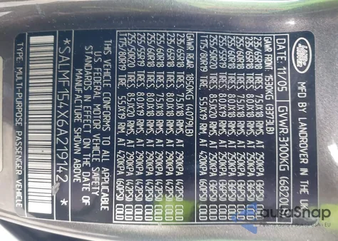 2006 Land Rover Range Rover Hse z USA, uszkodzony, nr VIN SALMF154X6A219142